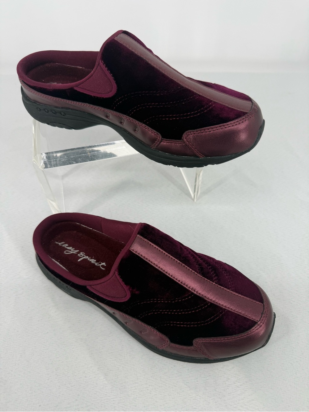 Easy Spirit Womens Burgundy Velvet Metallic Trim Slip-On Mules Size 9